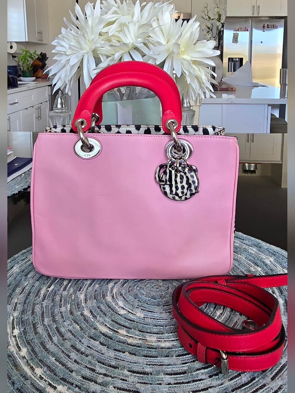 Christian Dior Diorissimo Pink Leather And Python Small Tote Bag